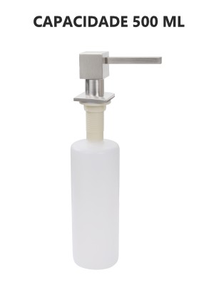 Dispenser Dosador De Embutir Aço Inox 304 Escovado Quadrado 500ml DIS-002/500